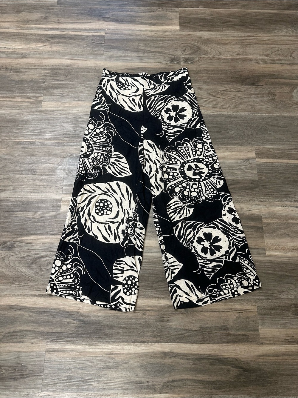 Christian Siriano New York Linen Blend Tropical Print Wide Leg Pants